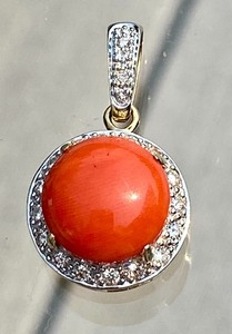 14k Gold  Diamond & Coral Pendant