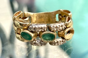 14k Gold Ring with Diamond and Emeralds