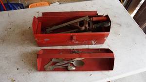 Vintage Red Tool Chest W Lift Out Tray & Miscellaneous Items In It