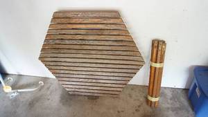 Antique Wooden Slatted Octagon Table & Six Legs