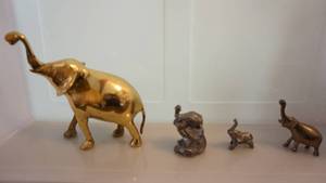 Four Items---Two Brass Elephants & Two Pewter Elephants