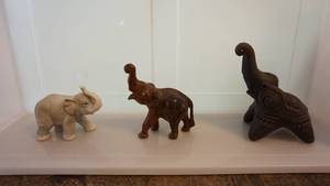 Three Elephants--One Metal-One Wood-One Porcelain