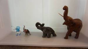 Four Elephants--One Is Wood--One Is Marble--Two Are Glass