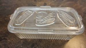 Vintage Glass Butter Dish W Cover---8 12  x  4