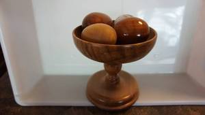 Handcrafted Pedestal Bowl With Four Eggs In It