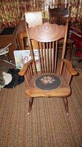 Wooden Rocking Chair W Floral Padded Seat Cushion