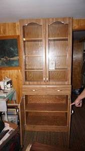 Wood Hutch W Two Glass Doors On Top--Two Wood Doors On Bottom--One Shelf On Bottom--Two Small Drawers Under Glass Doors