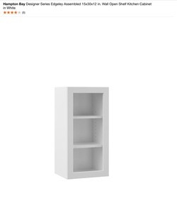 Hampton Bay Designer Series Edgeley Assembled 15x30x12 in. Wall Open Shelf Kitchen Cabinet in White. See Pictures