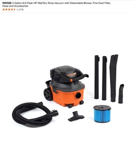 RIDGID 4 Gallon 6.0-Peak HP WetDry Shop Vacuum with Detachable Blower, Fine Dust Filter, Hose and Accessories.  2 Extra Hoses And 1 Filter. See Pictures