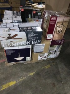 Pallet of Lighting Fictures, Chandeliers, & Ceiling Fans Various Kinds and Conditions. See Pictures