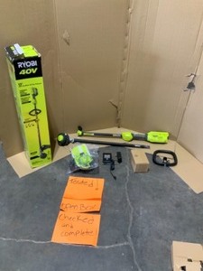 lot 2 image: RYOBI 40V Expand-It Cordless Battery Attachment Capable String Trimmer with 4.0 Ah Battery and Charger. See Pictures