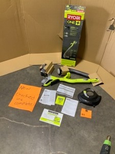 lot 5 image: Ryobi ONE 18V 10 in. Cordless Battery String Trimmer and Edger With 1.3 Ah Battery and Charger. See Pictures