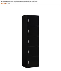 lot 16 image: HODEDAH 59 in. Black Wood 5-shelf Standard Bookcase with Doors. See Pictures