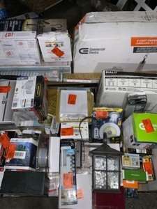 lot 54 image: Pallet of Lighting Fictures, Accessories, Bulbs & Other Lighting Gadgets. Various Conditions. See Pictures