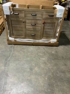 lot 56 image: Home Decorators Collection Stanhope 49 in. Reclaimed Oak Single Vanity with Crystal White Engineered Stone Vanity Top and Undermount Sink. See Pictures