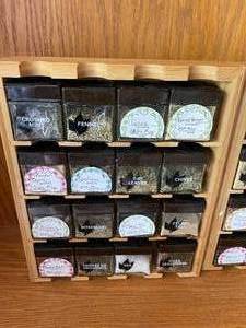 lot 112 image: 2 Wooden Wall Mount Spice Racks With Glass Jars
