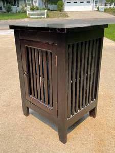 lot 131 image: 2 Shelf Slotted Wood Accent Table
