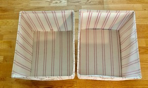 lot 57 image: 2 Pink and White Striped Storage Boxes