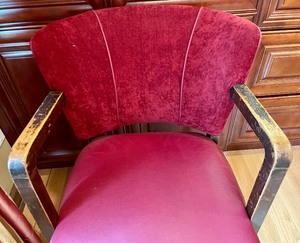 lot 227 image: Maroon Arm Chair with Wooden Accents