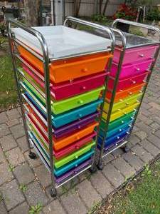 lot 327 image: 2 Metal  & Plastic Colorful Storage Carts