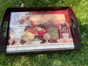 lot 357 image: Metal Table With Tiled Paris Tray
