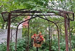 lot 270 image: Oxidized Weathering Grade Metal Gazebo (plant stand inside not included)