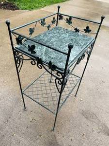 lot 380 image: Decorative Metal Shelving Piece With Granite Shelf