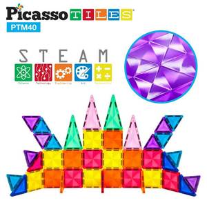 lot 20 image: PicassoTiles 40 PC Mini Diamond Travel Size Building Block Set Magnet Tile PTM40