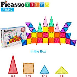 lot 19 image: PicassoTiles 40 Piece Magnetic Building Block Mini Diamond Series Travel Size On-The-Go Magnet Construction Toy Set STEM Learning Kit Educational Playset Child Brain Development Stacking Blocks PTM40
