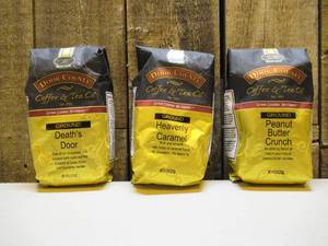 lot 5 image: Variety Pack (3-10oz bags) Door County Ground Coffee - Peanut Butter CrunchDeaths DoorHeavenly Carmel