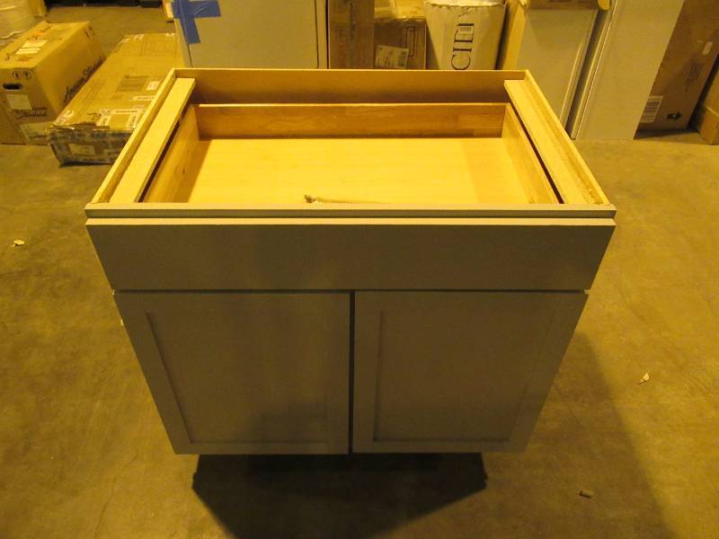 lot 24 image: Hampton Bay Courtland Shaker Assembled 36 in. x 34.5 in. x 24 in. Stock Base Kitchen Cabinet in Sterling Gray Finish