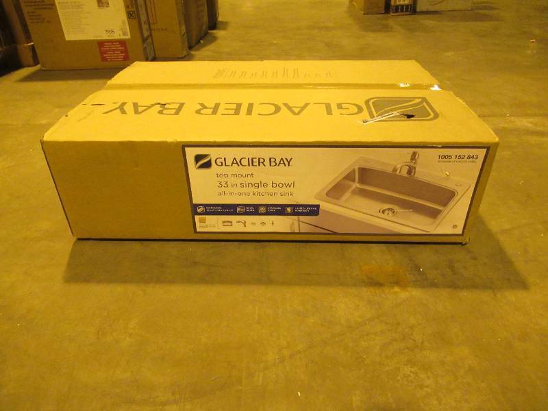 lot 35 image: Glacier Bay All-in-One Stainless Steel 33 in. 2-Hole Single Bowl Drop-in Kitchen Sink Kit with Faucet and Strainer