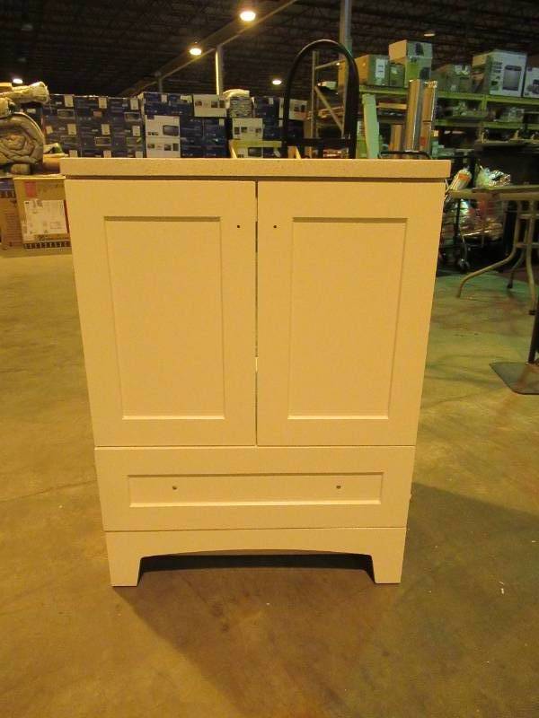 lot 39 image: Thornbriar 24 in. W x 18.75 in. D Bath Vanity in White with Colorpoint Vanity Top in White with White Sink and Mirror