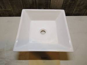lot 45 image: Flat Square Bathroom Ceramic Vessel Sink Art Basin in White
