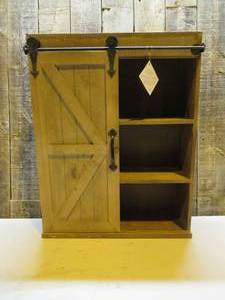 lot 13 image: Cates 8 in. x 22 in. x 28 in. Rustic Brown Wood Decorative Cabinet Wall Shelf