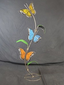 New Handmade Recycled Metal Garden Art 3 Tier Butterflies