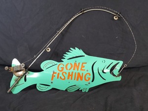New Handmade Recycled Metal Gone Fishing Sign