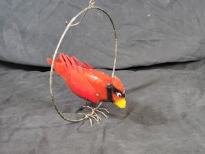 New Handmade Recycled Metal Garden Art Hanging Red Bird Cardinal