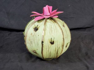 New Large Handmade Recycled Metal Garden Art Flowering Cactus