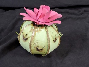 New Small Handmade Recycled Metal Garden Art Flowering Cactus