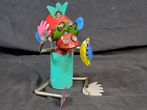 New Handmade Recycled Metal Garden Art Monkey with Banana