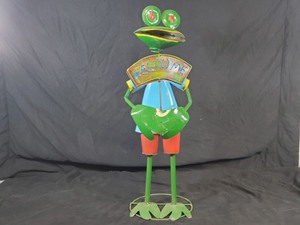New Large Handmade Recycled Metal Frog with Welcome Sign