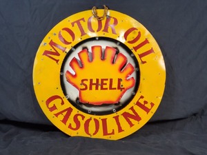 New Handmade Recycled Metal Shell Motor Oil Gasoline Sign