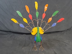New Handmade Recycled Metal Garden Art Peacock