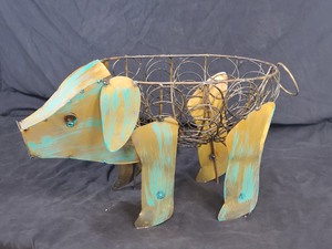 New Handmade Recycled Metal Garden Art Pig Planter