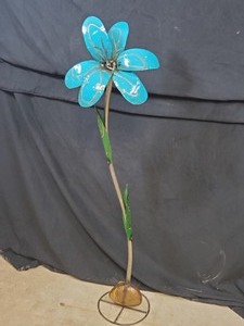 New Large Handmade Recycled Metal Teal Flower on Rock
