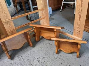 lot 92 image: Wooden Plant Stand, Corner Shelf, (3) Wall Shelves & Banana Hanger