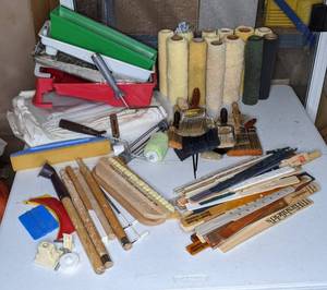 lot 299 image: Paint Lot Brushes, Rollers, Trays, Scrapers, Painting Tarps & More