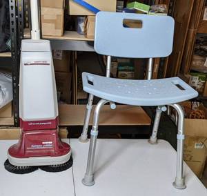 lot 365 image: Vintage Hoover Floor Shampooer & Polisher and Shower Chair