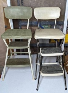 lot 287 image: Antique Cosco Retro Vintage Convertible Counter Chair Step Stool & Antique Cosco Retro Tall Metal Sitting Step Stool
